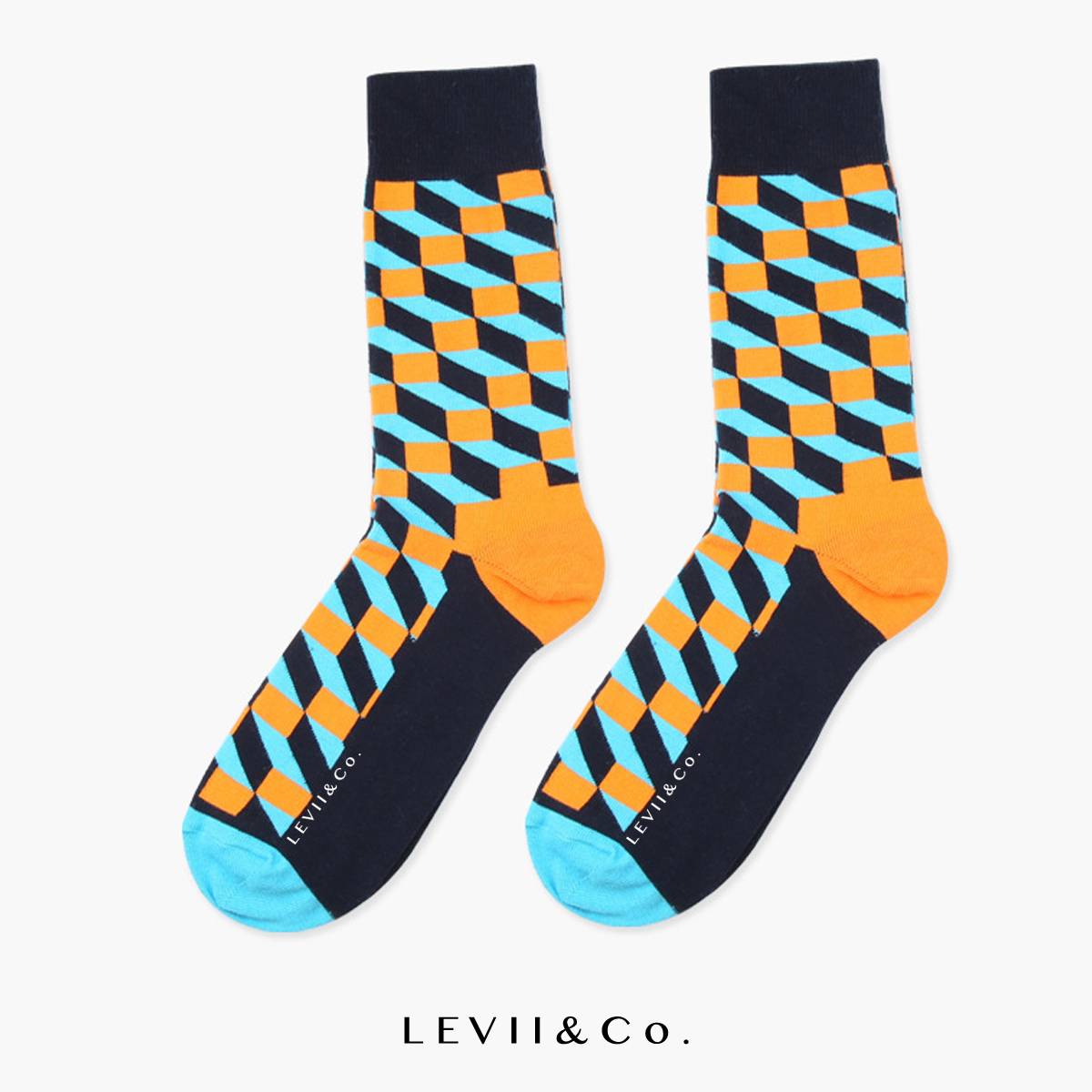 3D Cube Mustard Socks