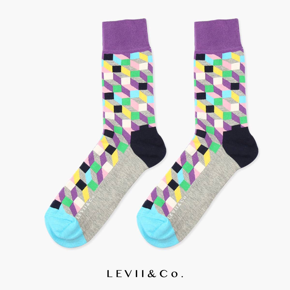 3D Cube Purple Socks