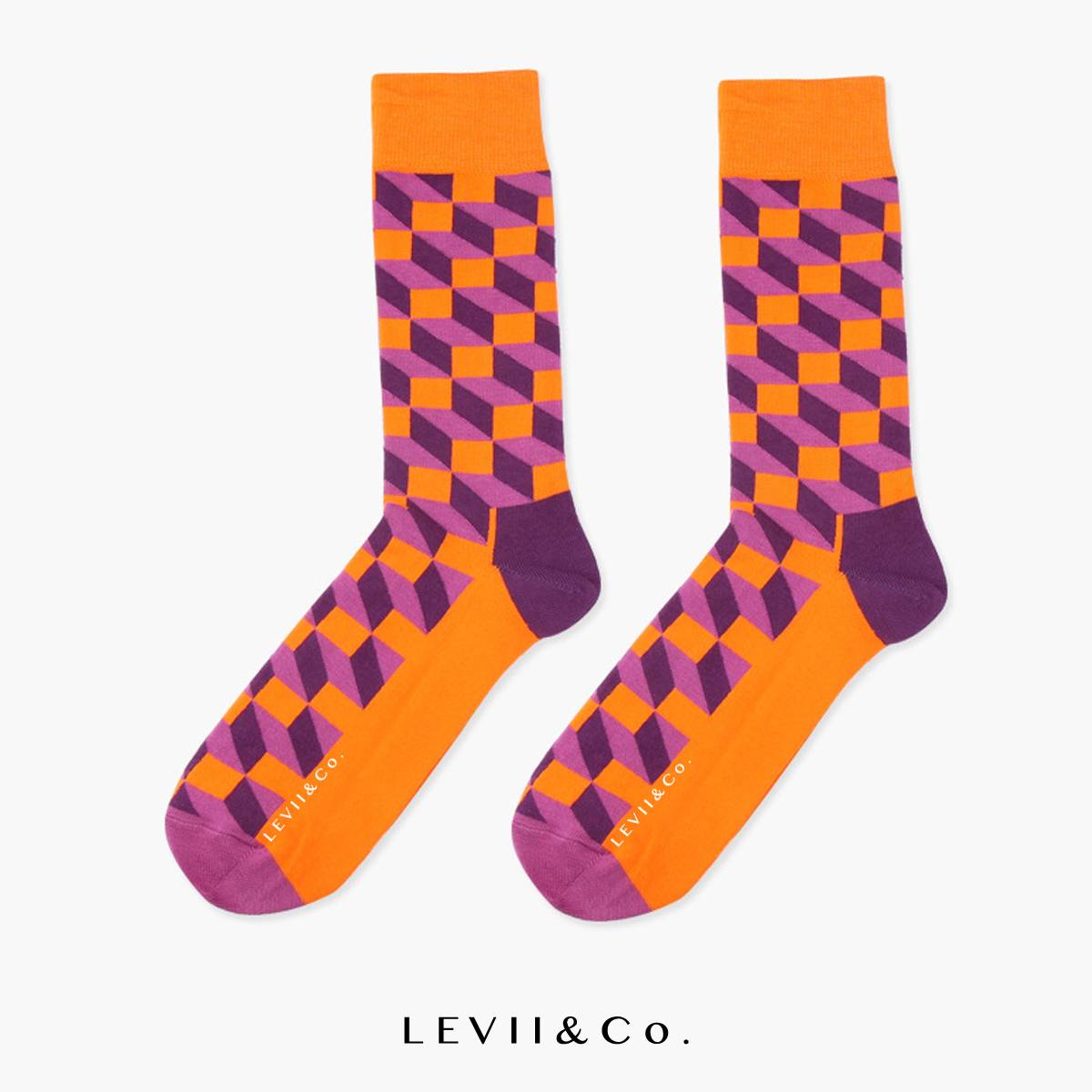 3D Cube Orange Socks