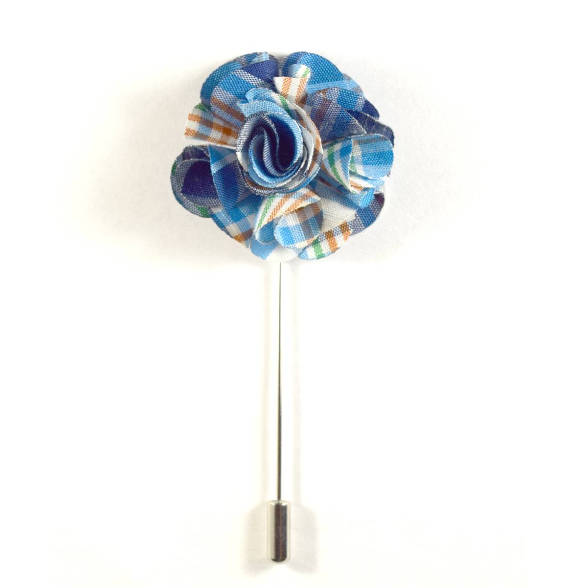 Blue Plaid Flower Lapel Pin