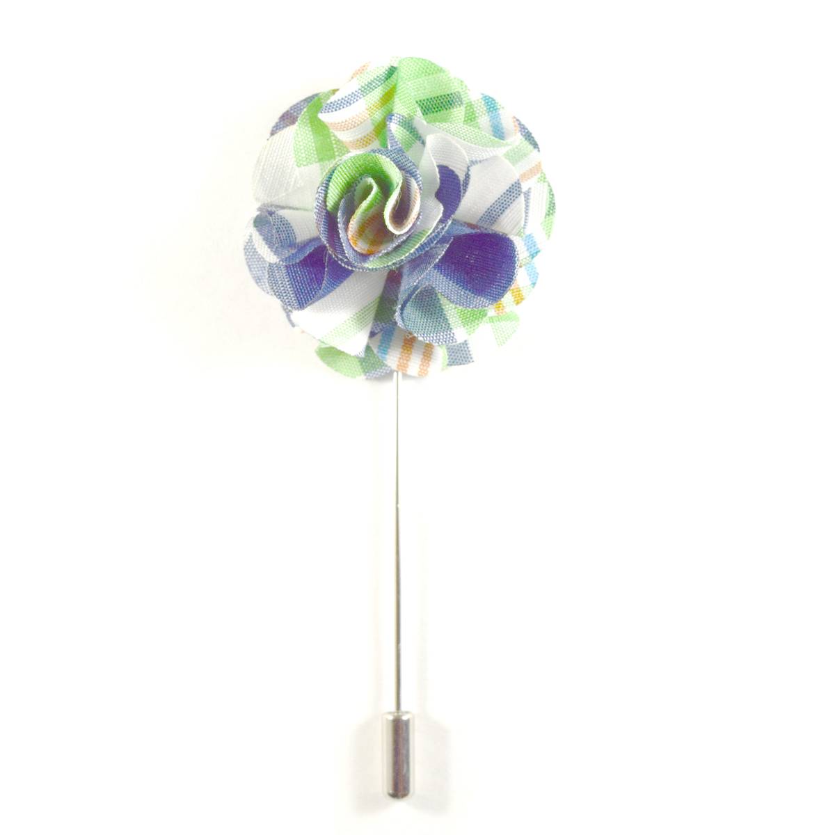 Green Plaid Flower Lapel Pin