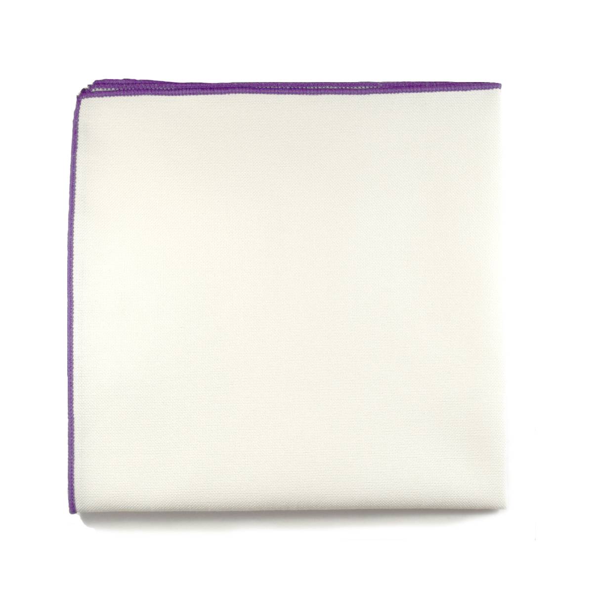 White Linen Pocket Square With Purple Edging