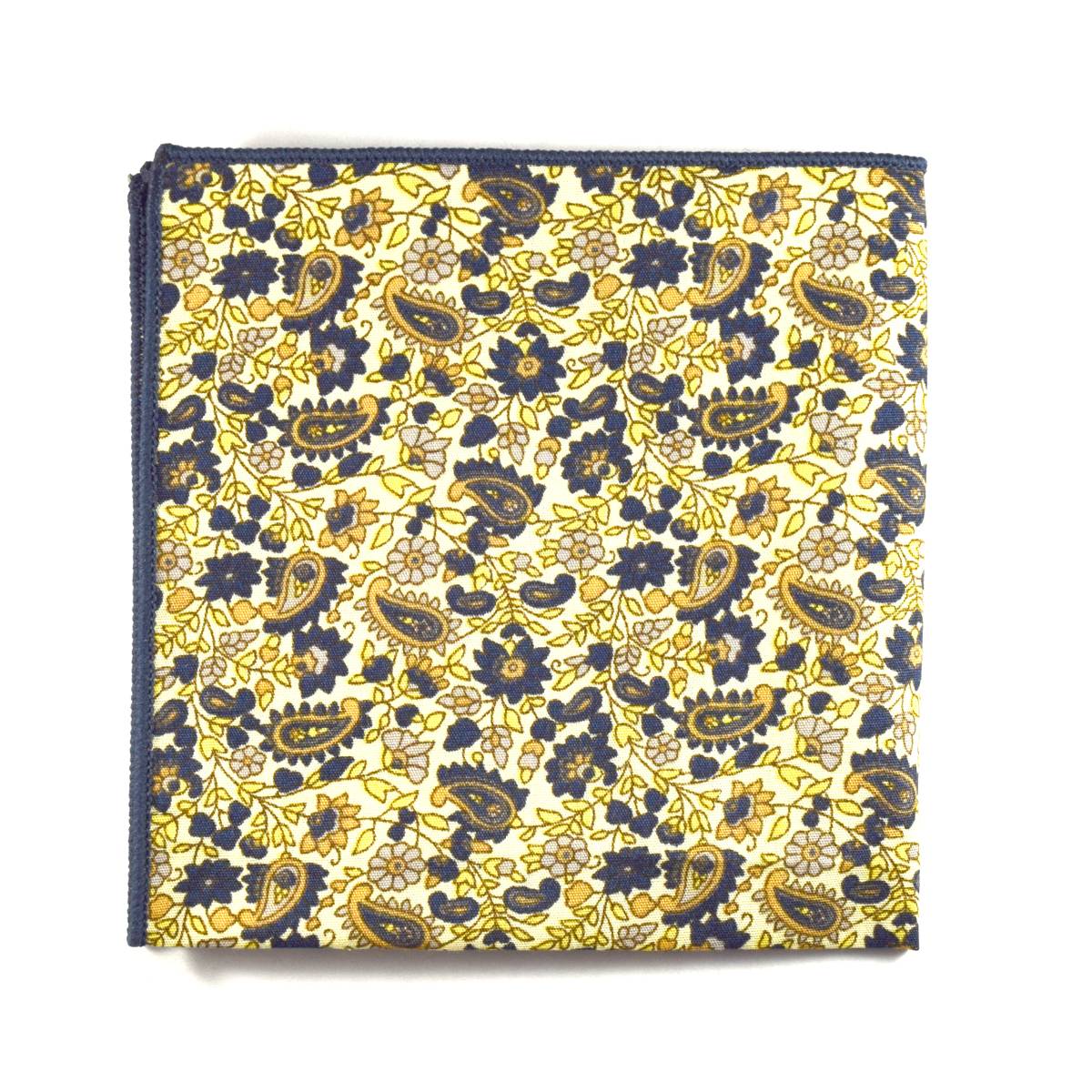Yellow and Navy Paisley Pocket Square