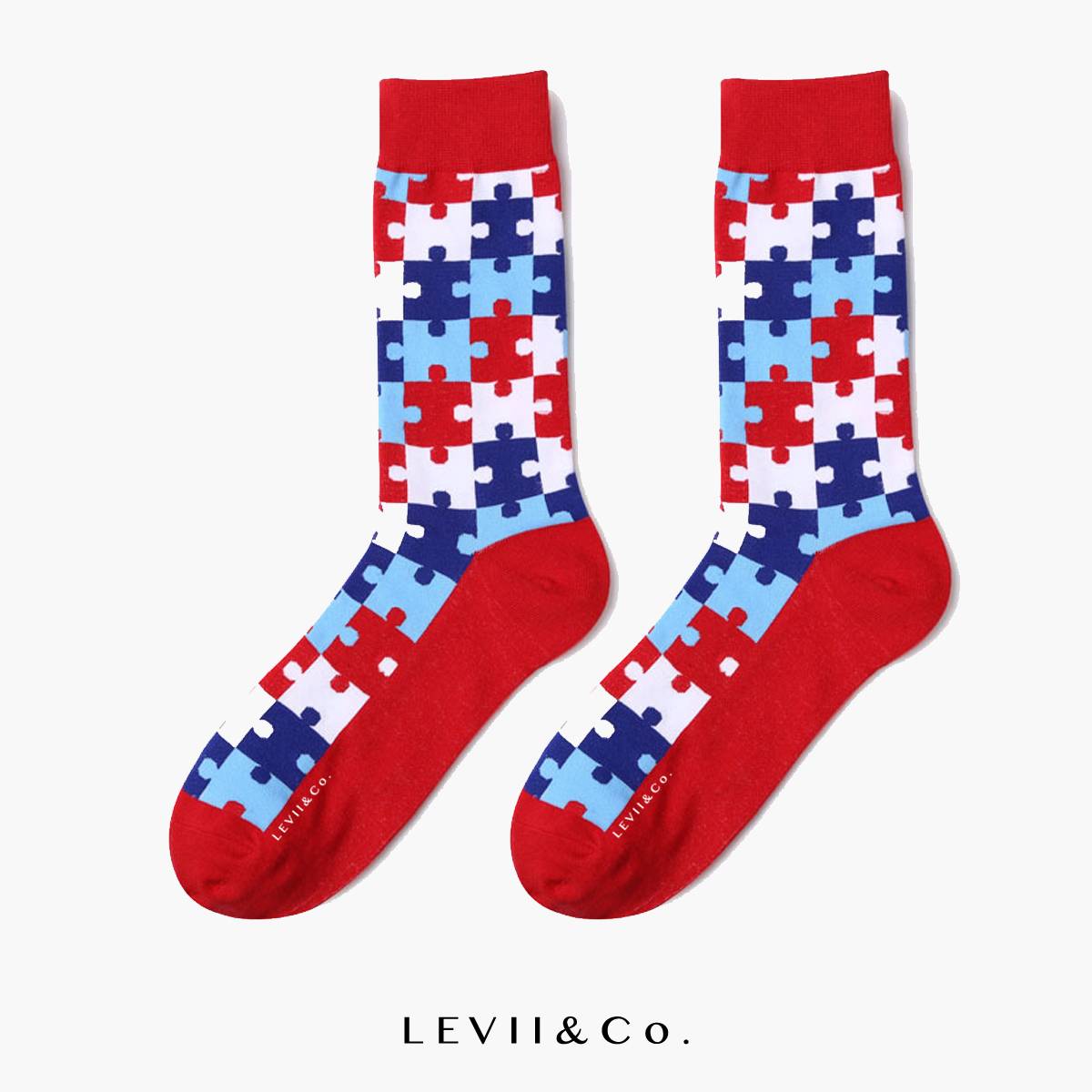 Red and Blue Puzzle Socks